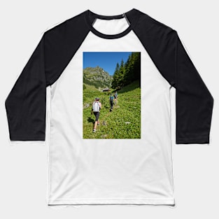 Group of hikers on a mountain trail Baseball T-Shirt